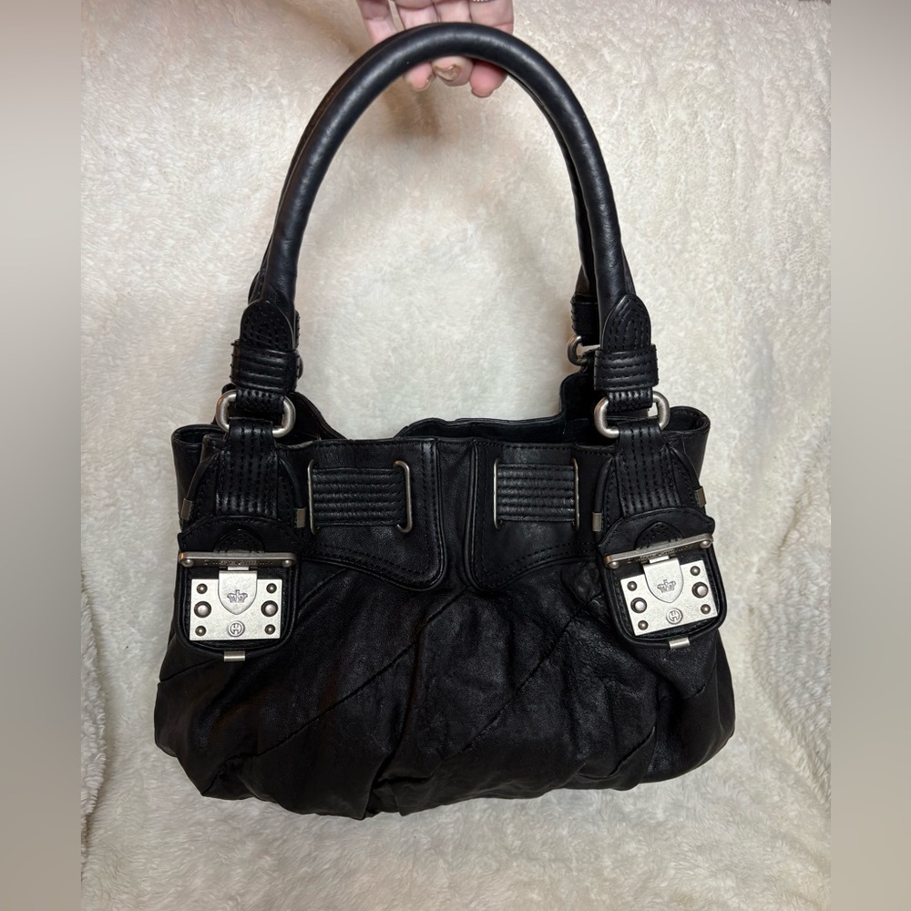 RARE Vintage Juicy Couture black leather hobo bag with pewter hardware